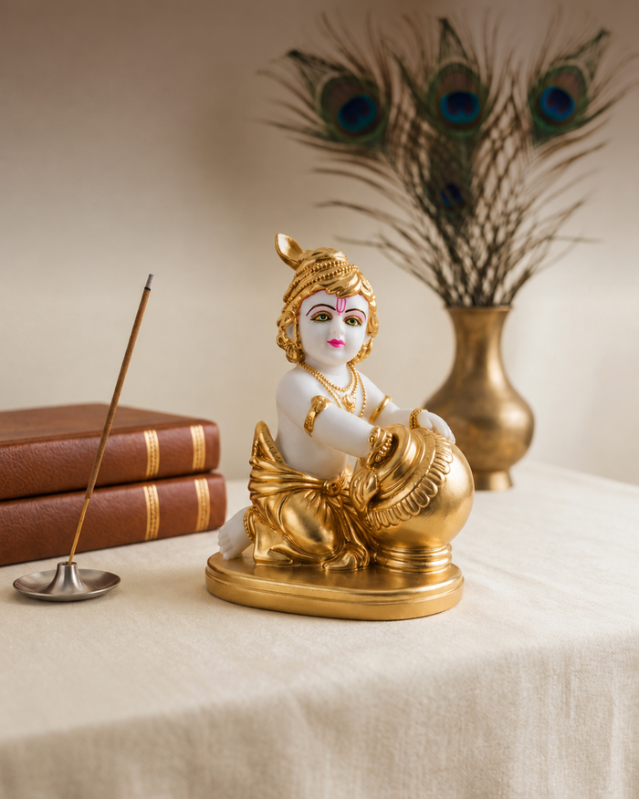 Bal Gopal with Matki – Golden Krishna Showpiece