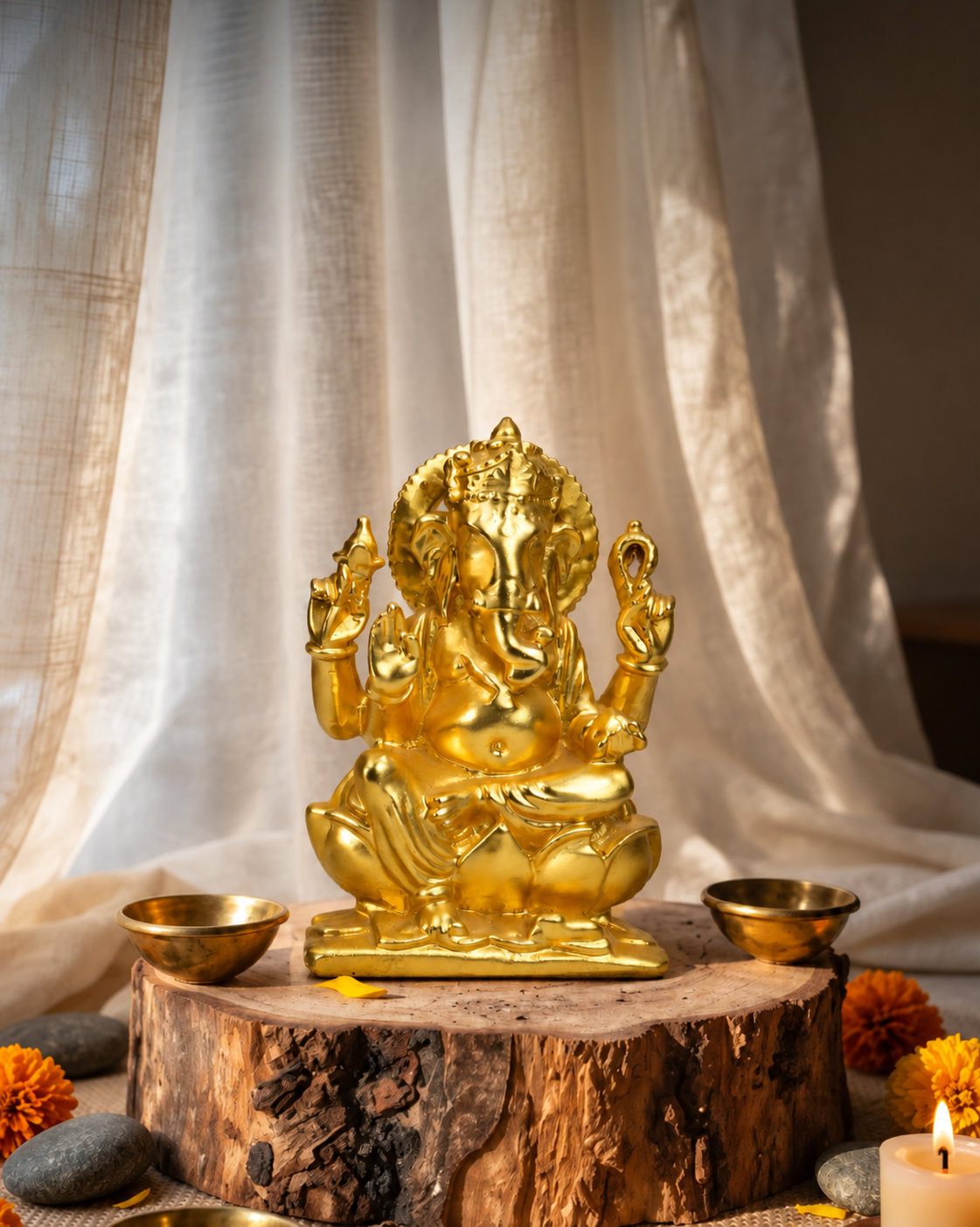 The Eternal Ganesha golden brass idol