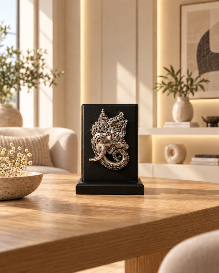 Heritage Carved Silver Noir Ganesha Pedestal