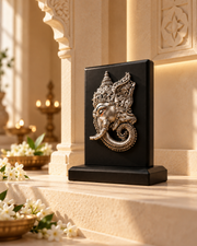 Heritage Carved Silver Noir Ganesha Pedestal - alternate view